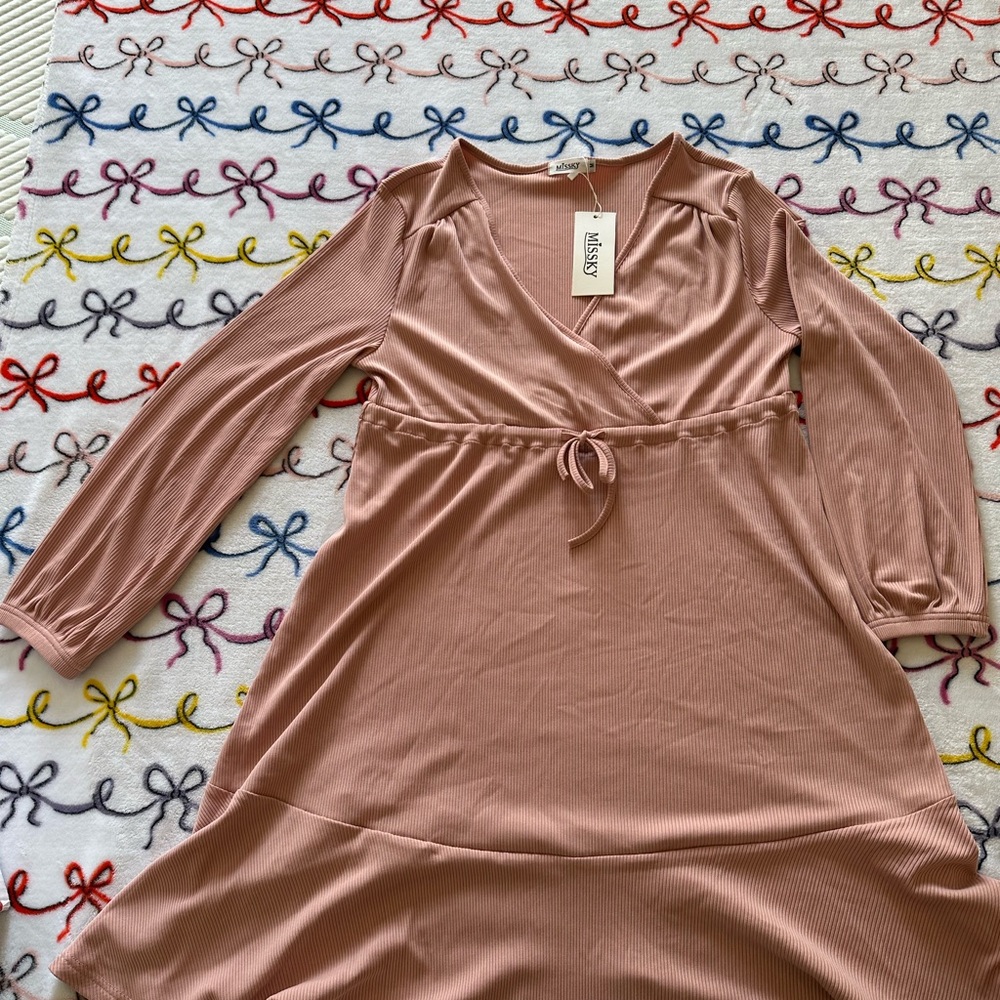 Mossimo Supply Co. Mauve Pink Wrap-Style Long Sleeve Dress